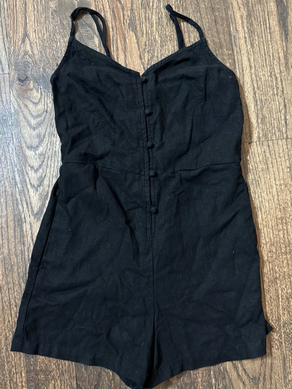 bp Black Smocked-Waist Spaghetti Strap Romper